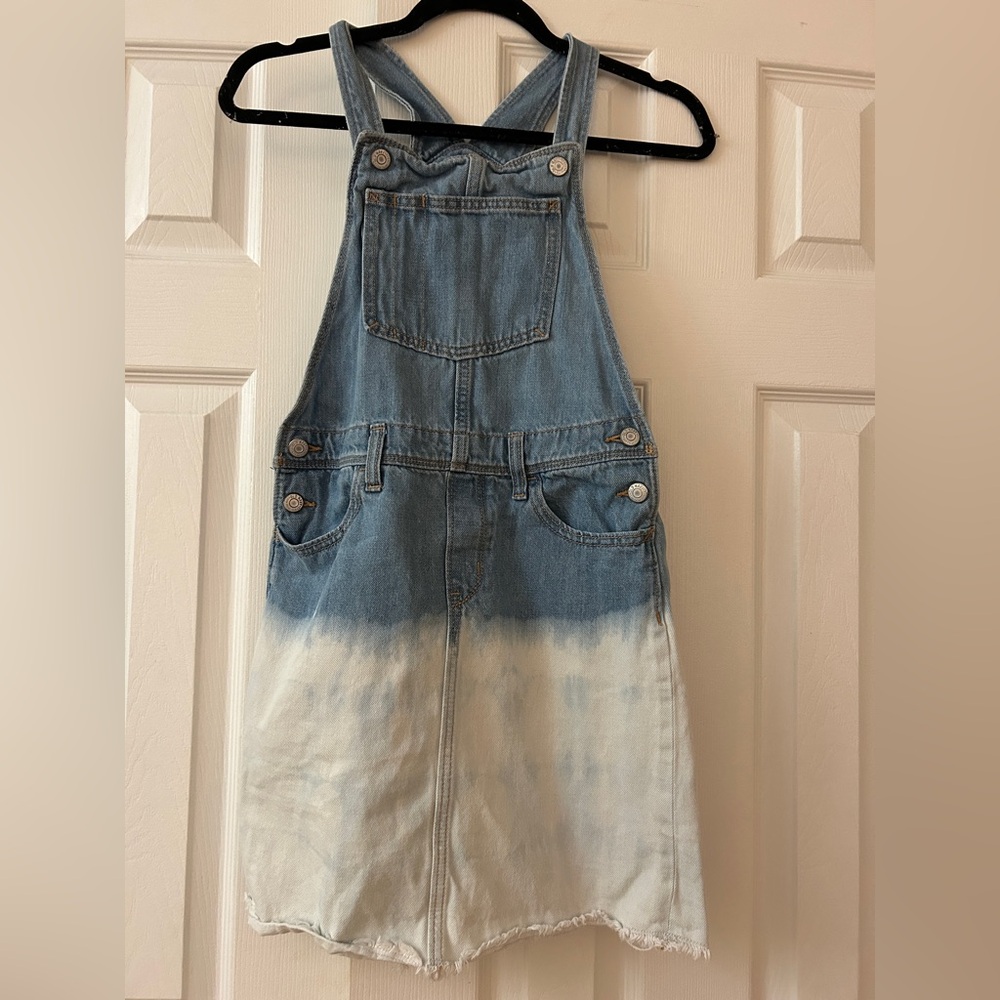 Old Navy Girls Size 14 XL Dip Dye Denim Skirtall Jumper Overall Dress Frayed